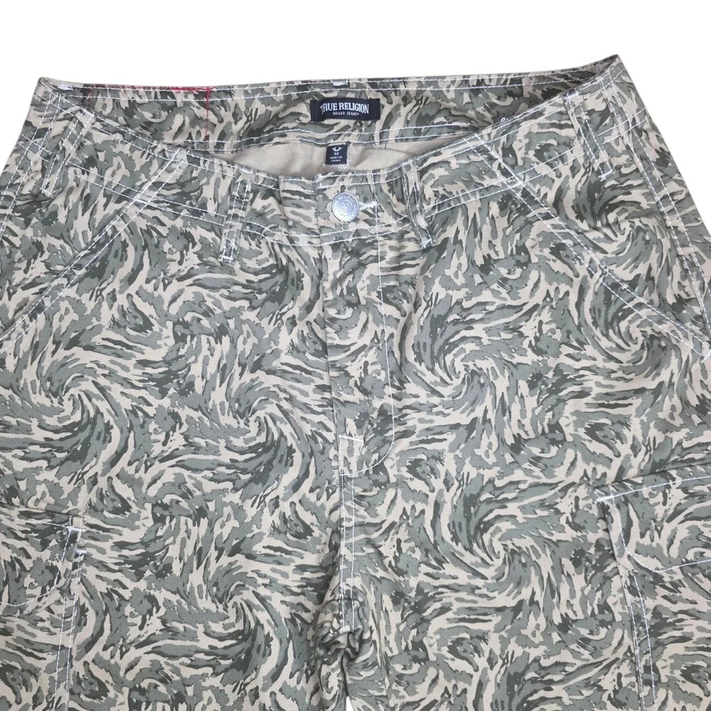 True Religion NWT Utility Cargo Pants 32 Green Print Straight Leg Y2K